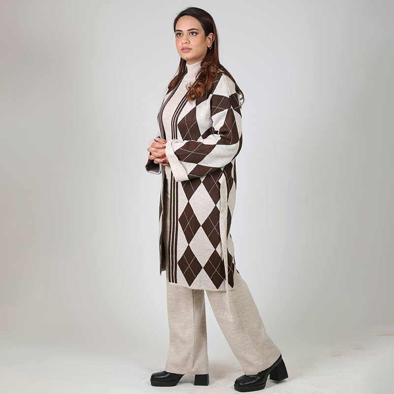 Co-Ord Set with Knee-len Cardigan 3PC