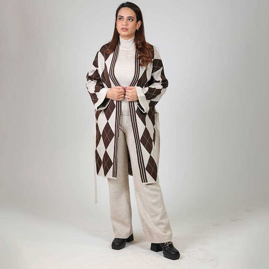 Co-Ord Set with Knee-len Cardigan 3PC