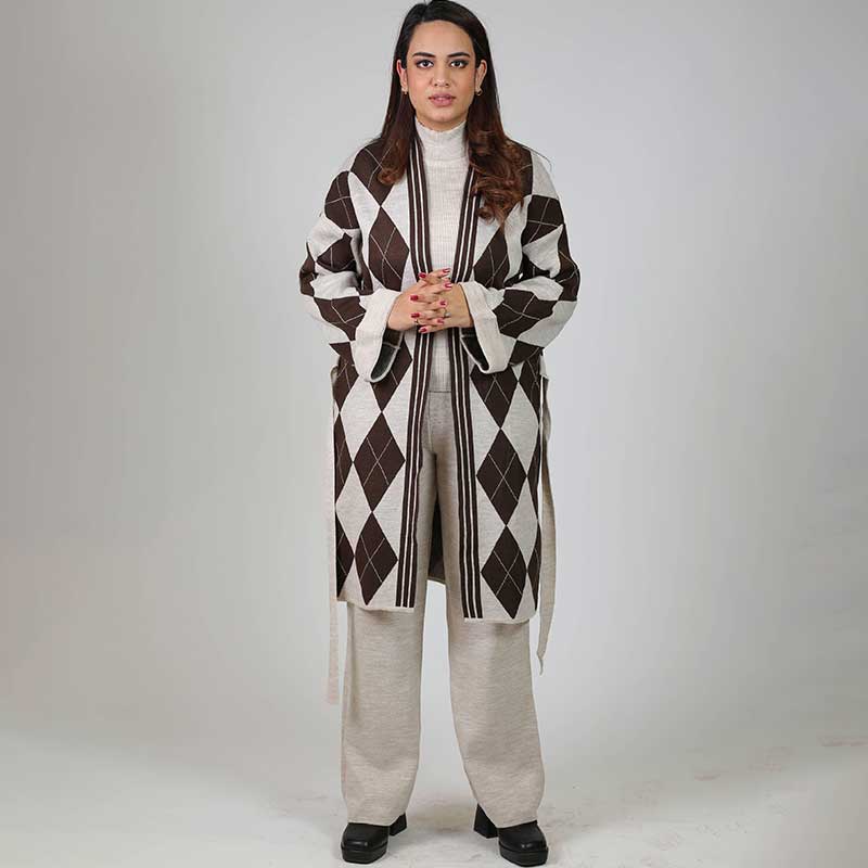 Co-Ord Set with Knee-len Cardigan 3PC