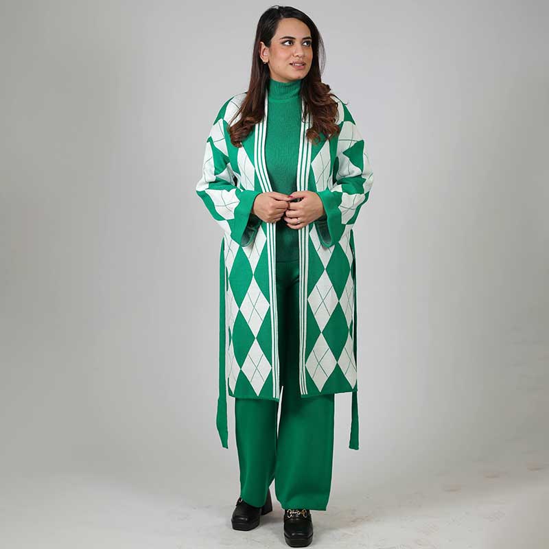 Co-Ord Set with Knee-len Cardigan 3PC