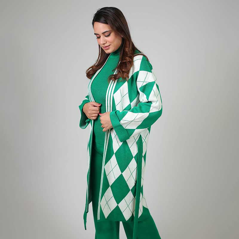 Co-Ord Set with Knee-len Cardigan 3PC