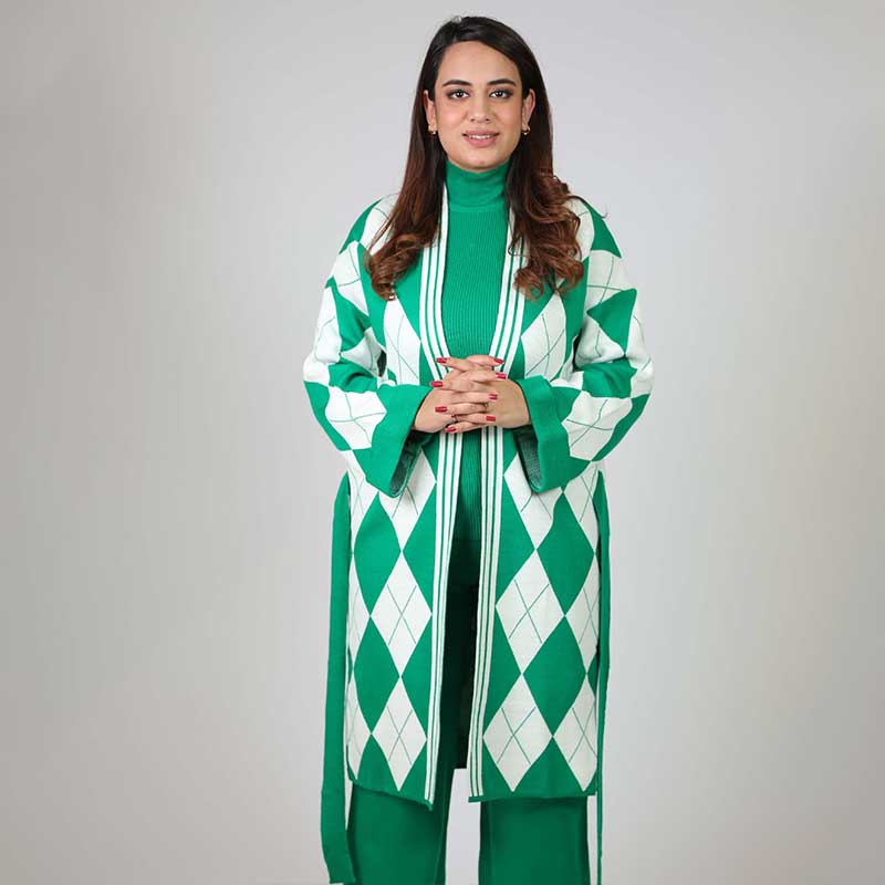 Co-Ord Set with Knee-len Cardigan 3PC