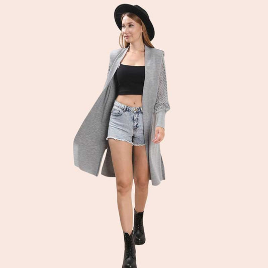 MESH SLV LONG CARDIGAN