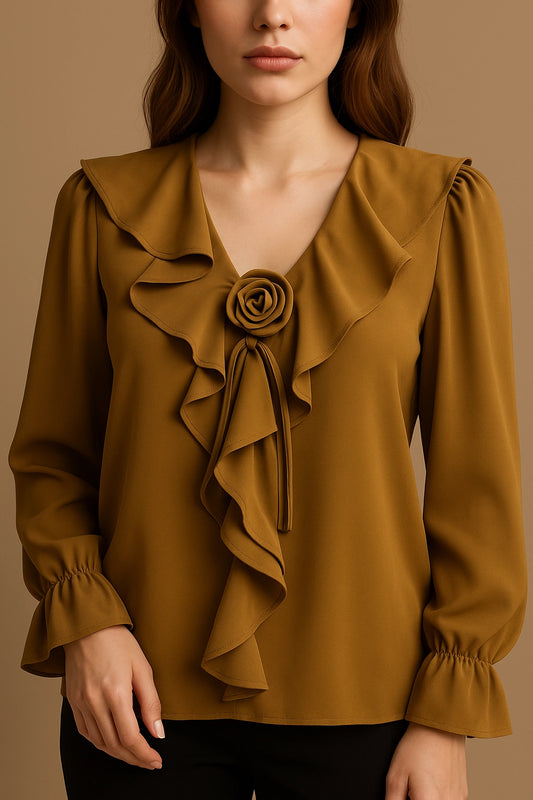 SHORT SHIRT frill nek V