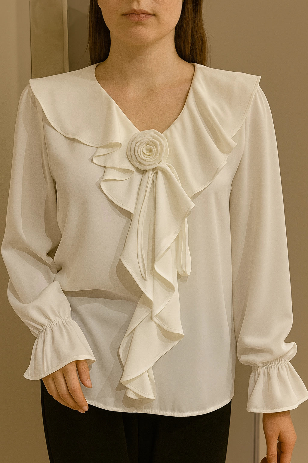 SHORT SHIRT frill nek V