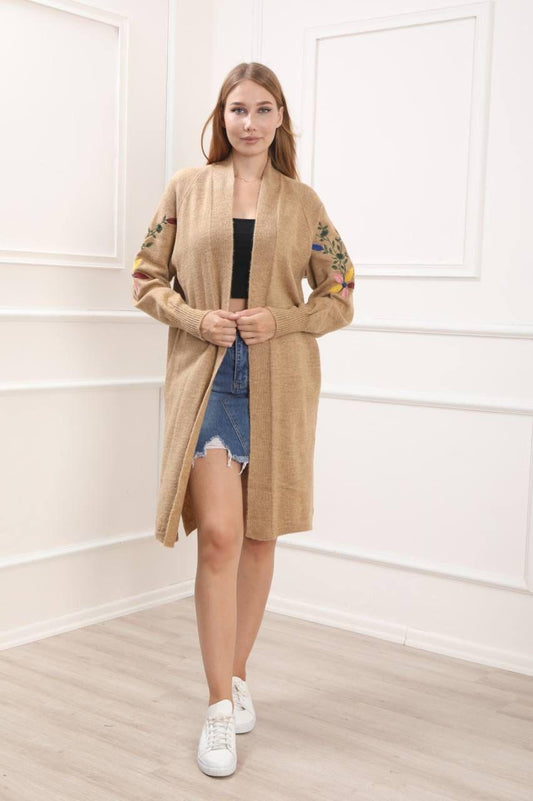 EMBROIDED SLEEVE LONG CARDIGAN