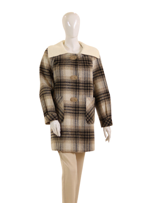 WOOLEN COAT with KNITTED COL(mid-len ch)