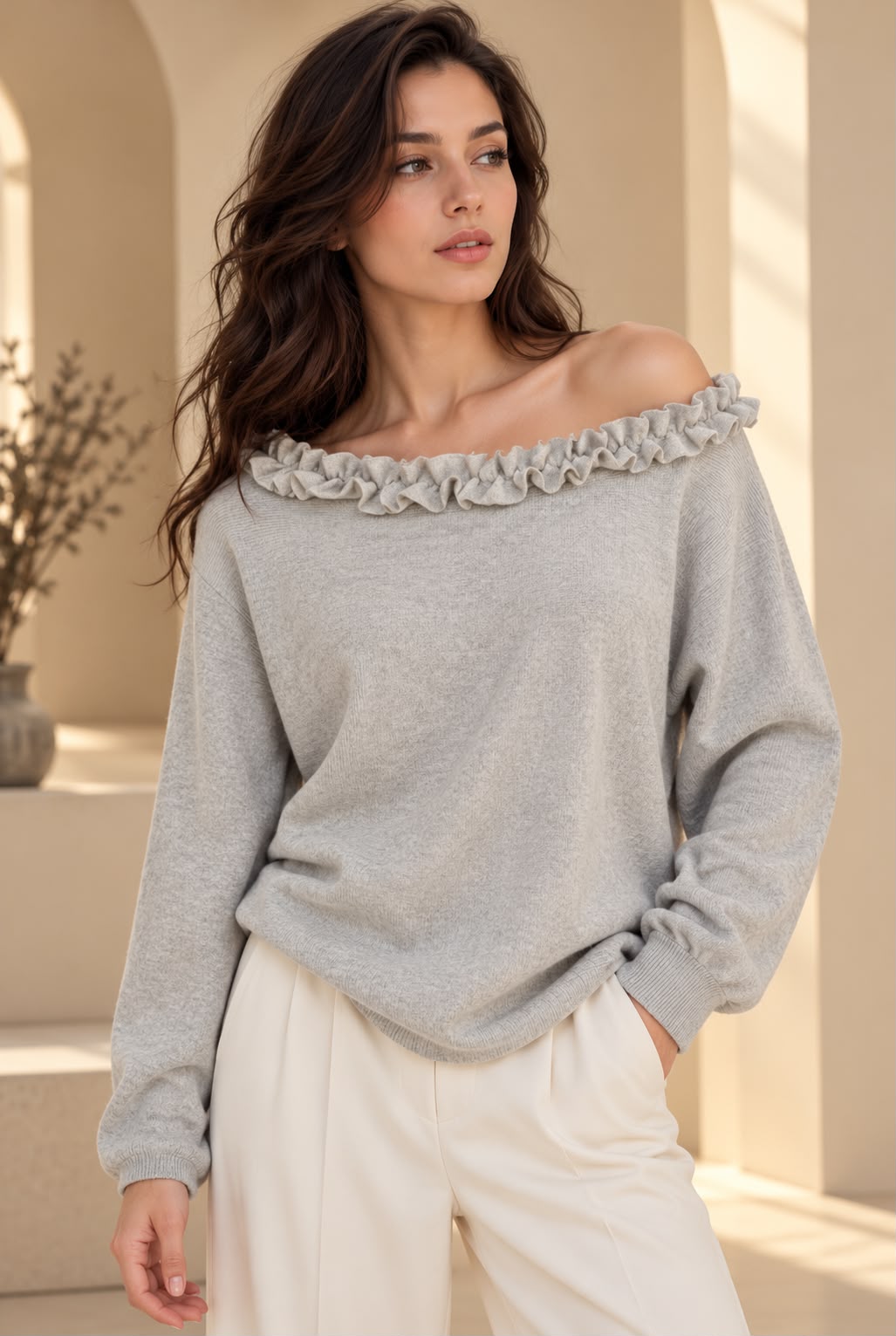 FRILL NECK SWEATSHIRT