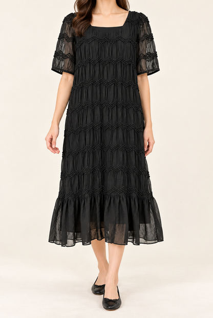 SMOCKED MID LEN SHIRT