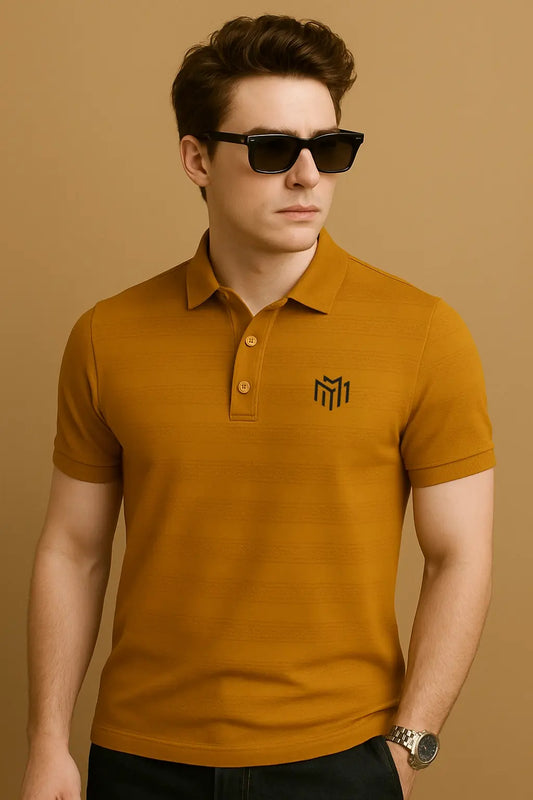 MEN'S MUSTARD TEXTURED POLO SHIRTS