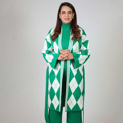 Co-Ord Set with Knee-len Cardigan 3PC