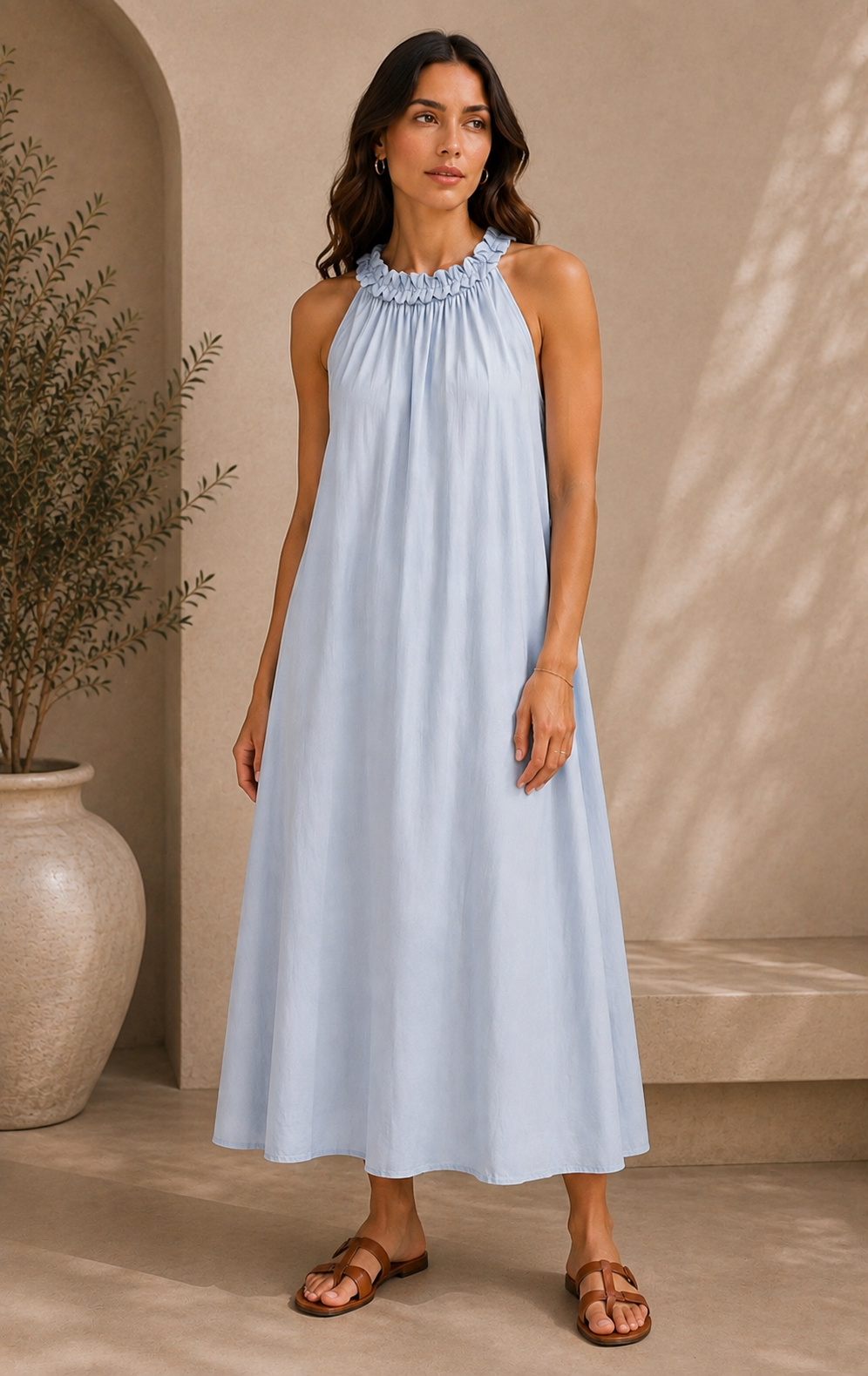 RUFFLE NECK MAXI