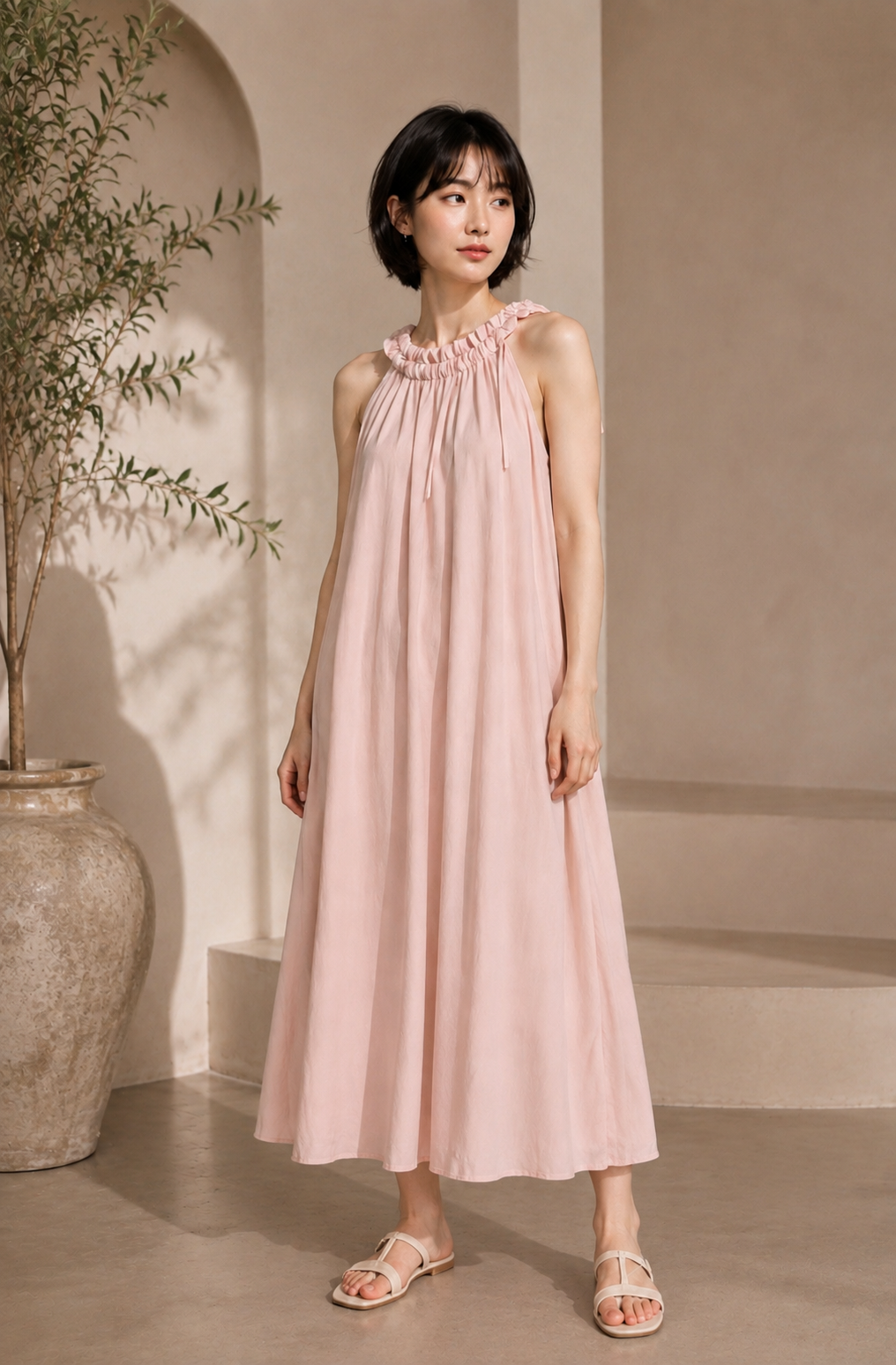 RUFFLE NECK MAXI
