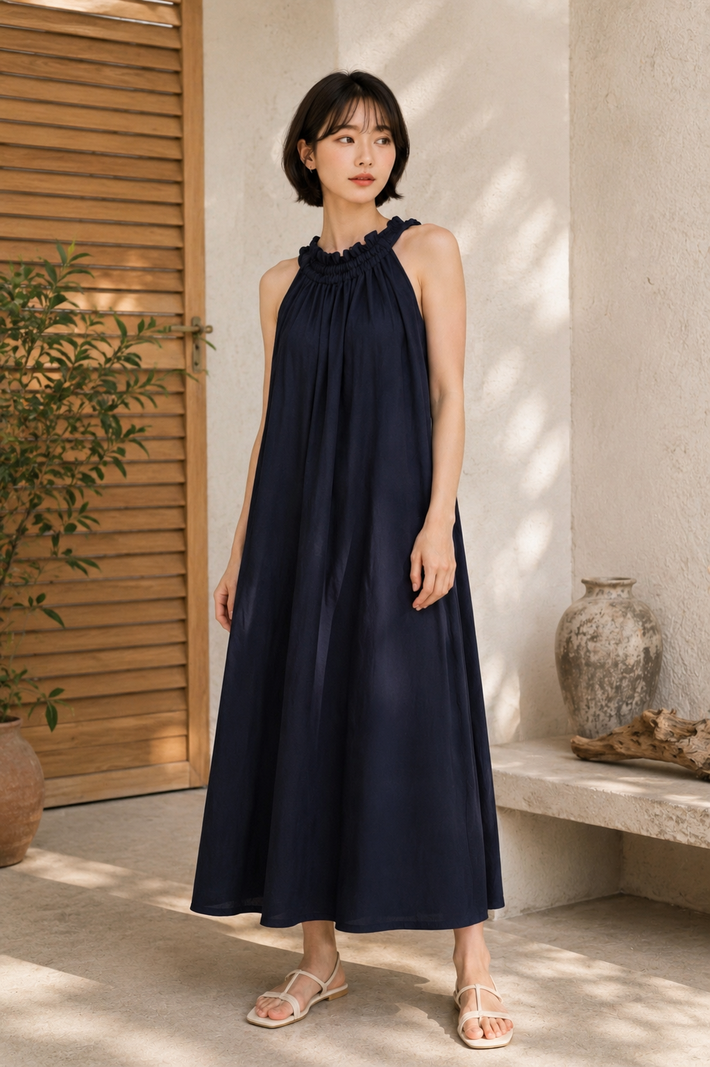 RUFFLE NECK MAXI