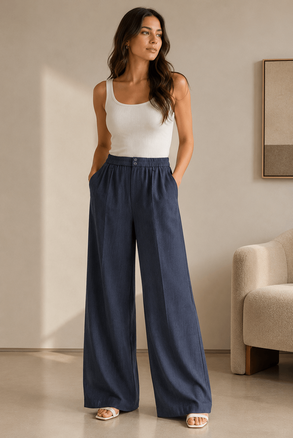 LADIES WIDE LEG FLOWY TROUSER