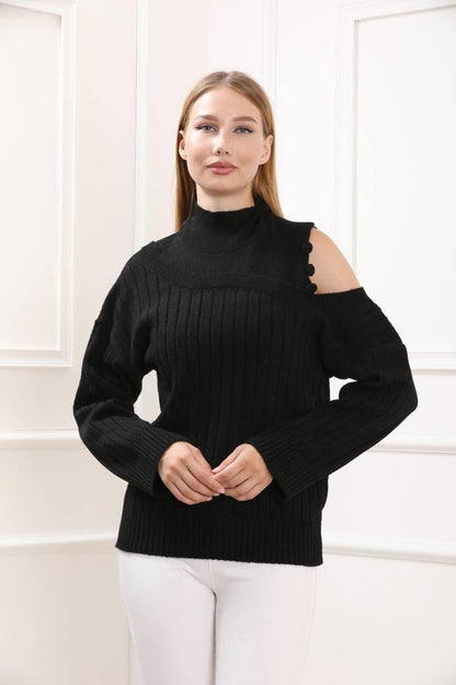 MOCK NECK SINGLE OFF SHOULDER LIGHT WEIGHT SWEATSHIRT