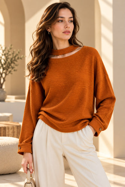 CUT-OUT NECK SWEAT SHIRT