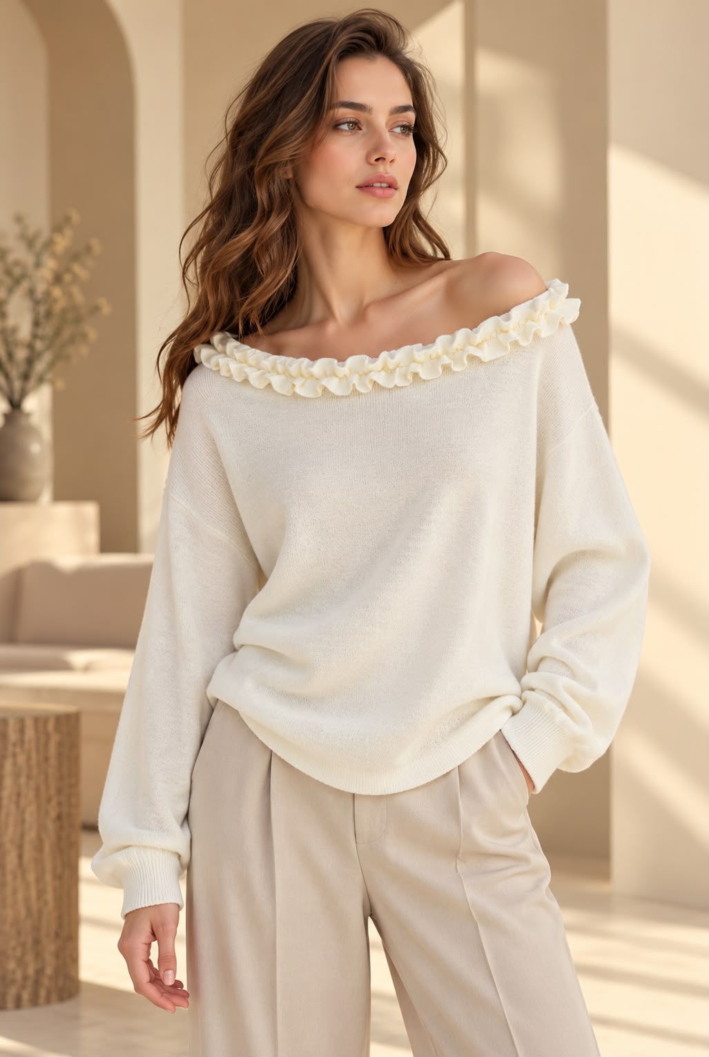 FRILL NECK SWEATSHIRT