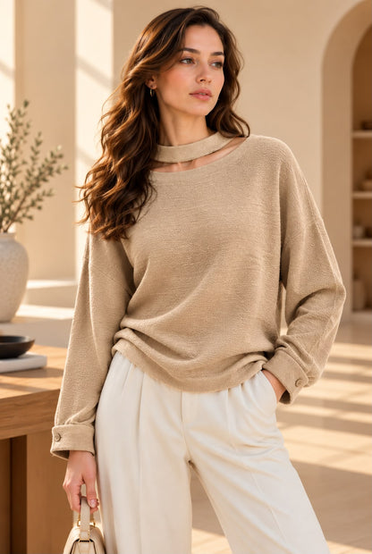 CUT-OUT NECK SWEAT SHIRT
