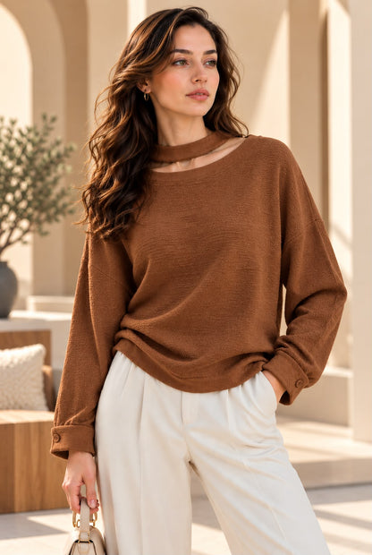 CUT-OUT NECK SWEAT SHIRT